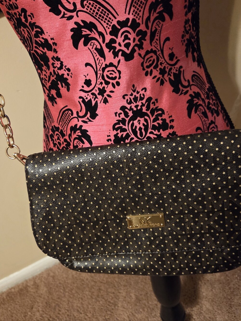 Michael Kors Black Crossbody Bag with Gold Dot Accents NWOT